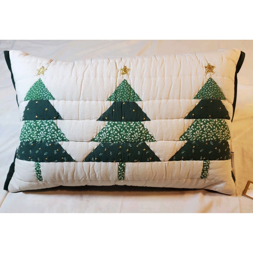 Christmas Tree Pillow White Green Lumbar 23x13 Cupcakes & Cashmere *Flaw*โ